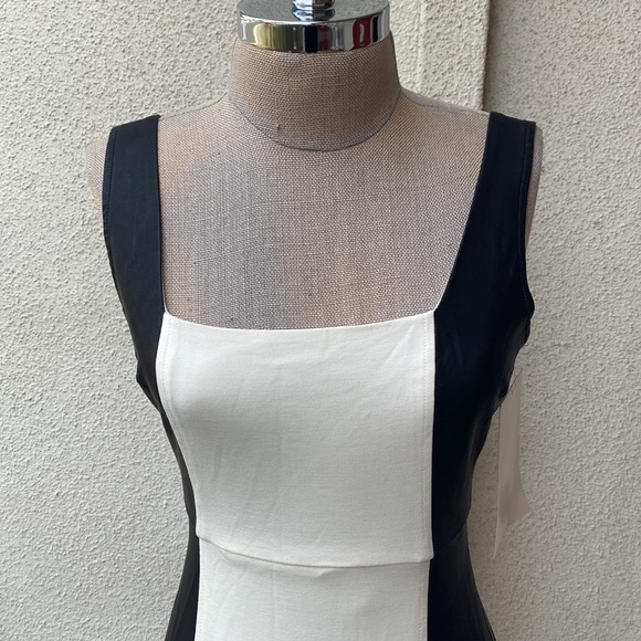NWT Boston Proper gorgeous stretchy bodycon dress with faux leather on sides. - Picture 4 of 8